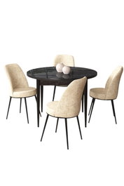Hanah Home Juego de Mesa y Sillas de Comedor 5 Piezas Aglomerado Melamina Metal Negro Mármol Crema